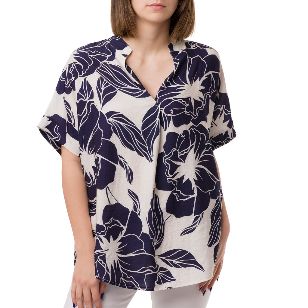Camicia Blu da Donna con collo alla Coreana e fantasia floreale Swish Jeans