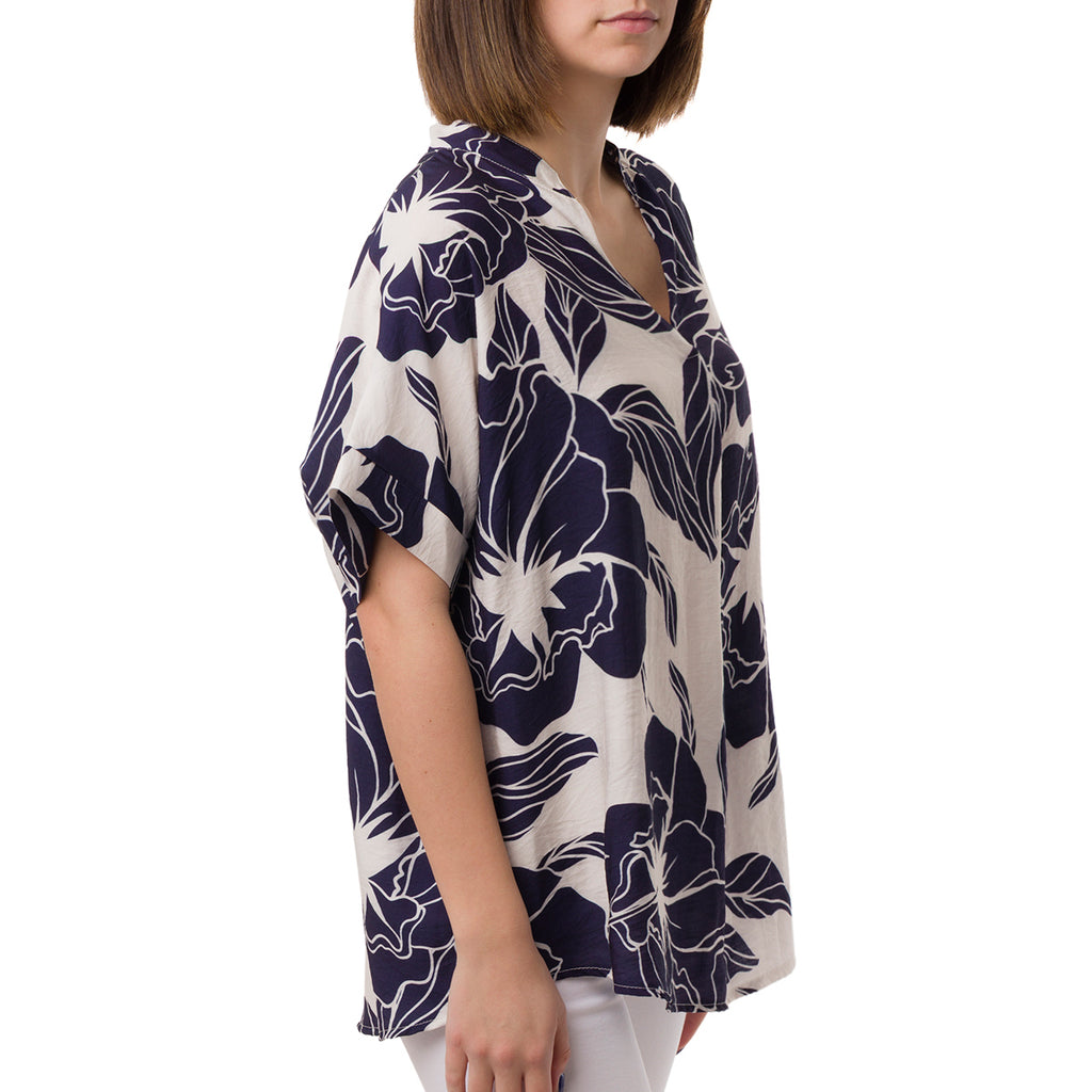 Camicia Blu da Donna con collo alla Coreana e fantasia floreale Swish Jeans