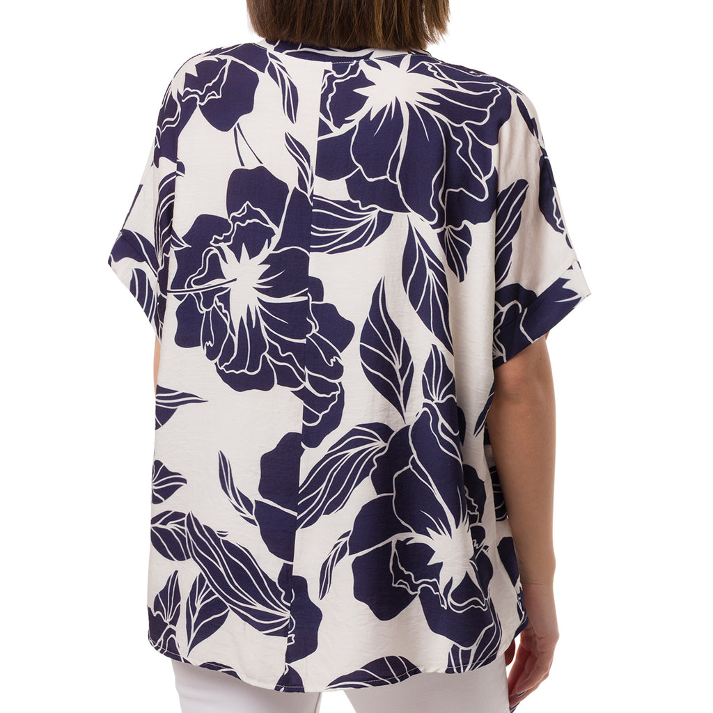 Camicia Blu da Donna con collo alla Coreana e fantasia floreale Swish Jeans