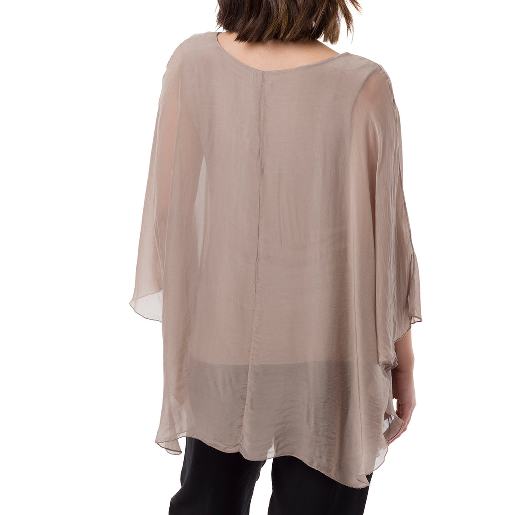 Camicia Taupe a Maniche Corte da Donna Semi Trasparente con Fodera Swish Jeans