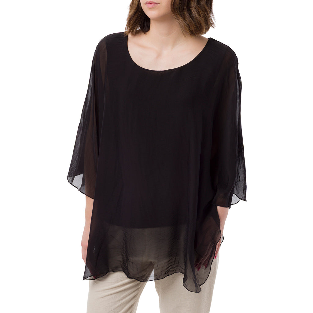 Camicia Nera a Maniche Corte da Donna Semi Trasparente con Fodera Swish Jeans