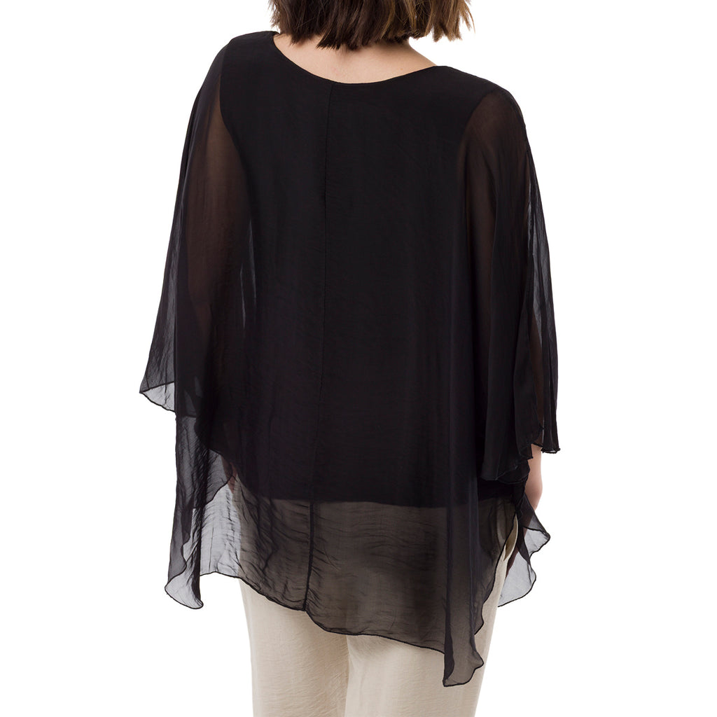 Camicia Nera a Maniche Corte da Donna Semi Trasparente con Fodera Swish Jeans