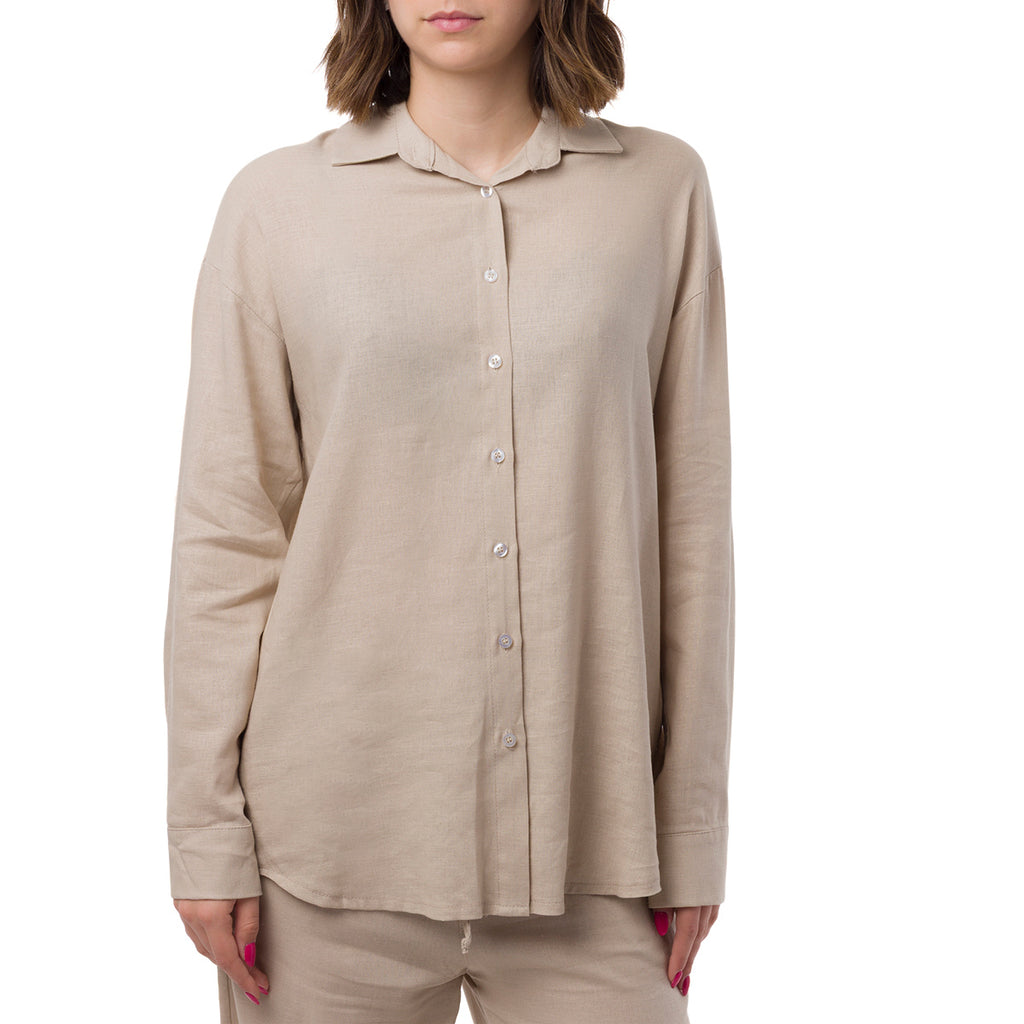 Camicia Beige da Donna in Misto Lino a Manica Lunga Swish Jeans