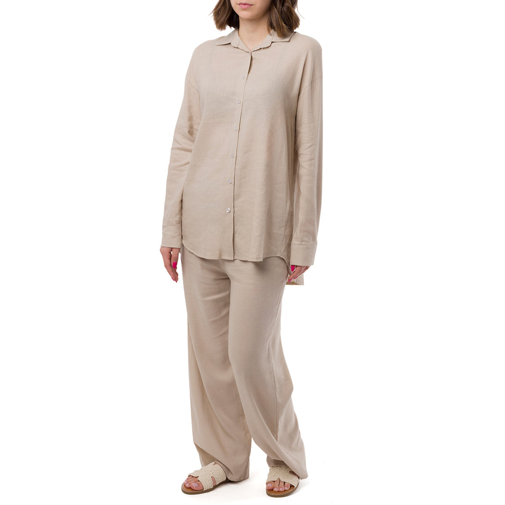 Camicia Beige da Donna in Misto Lino a Manica Lunga Swish Jeans