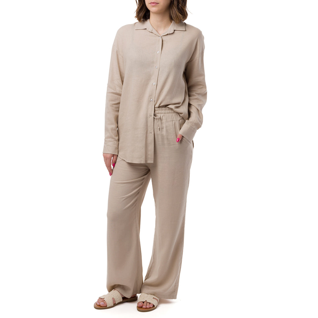 Camicia Beige da Donna in Misto Lino a Manica Lunga Swish Jeans