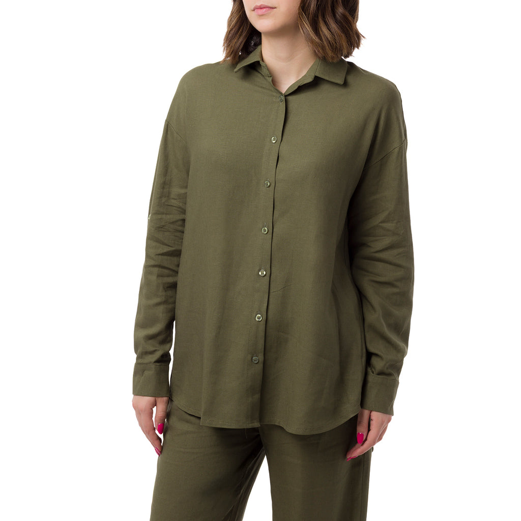 Camicia Verde da Donna in Misto Lino a Manica Lunga Swish Jeans