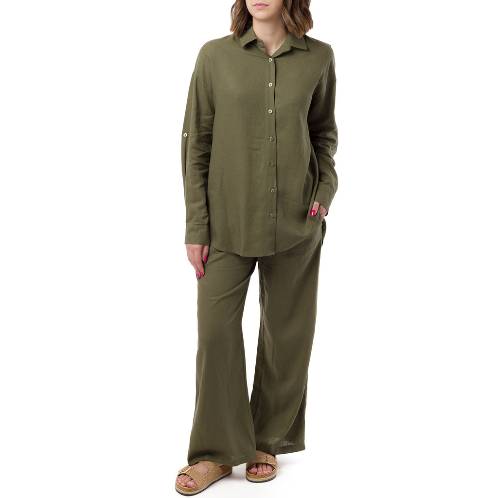 Camicia Verde da Donna in Misto Lino a Manica Lunga Swish Jeans