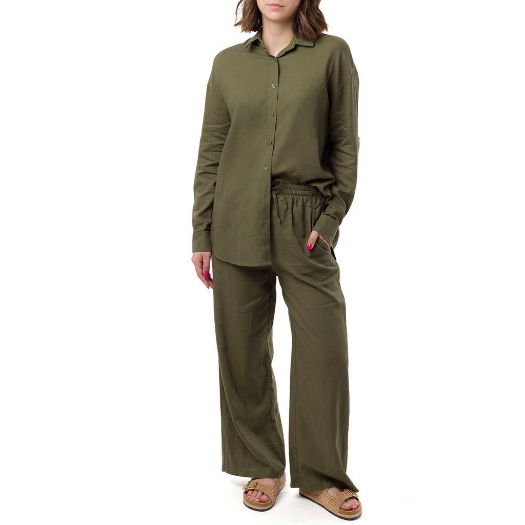 Camicia Verde da Donna in Misto Lino a Manica Lunga Swish Jeans