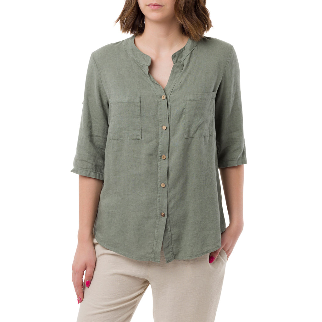 Camicia Verde da Donna in Misto Lino con Collo alla Coreana Swish Jeans