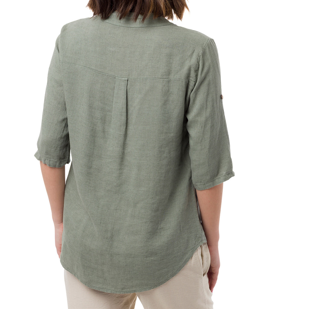 Camicia Verde da Donna in Misto Lino con Collo alla Coreana Swish Jeans