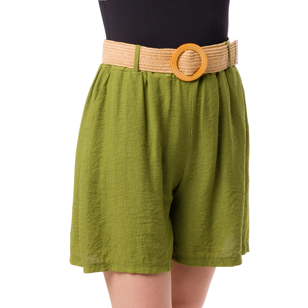 Bermuda Verdi da Donna con tasche a filetto e cintura in Rafia Swish Jeans