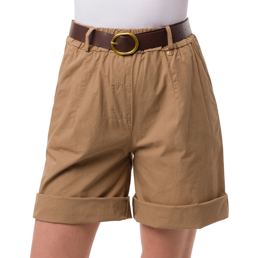 Bermuda Taupe da Donna in cotone con tasche a filetto e cintura Swish Jeans