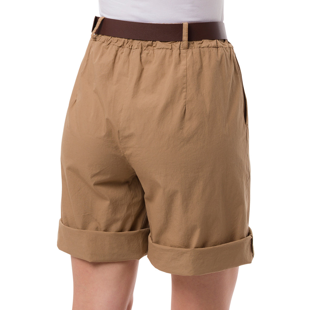 Bermuda Taupe da Donna in cotone con tasche a filetto e cintura Swish Jeans