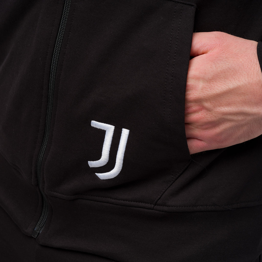 Felpa da uomo nera e bianca con zip e logo Juventus