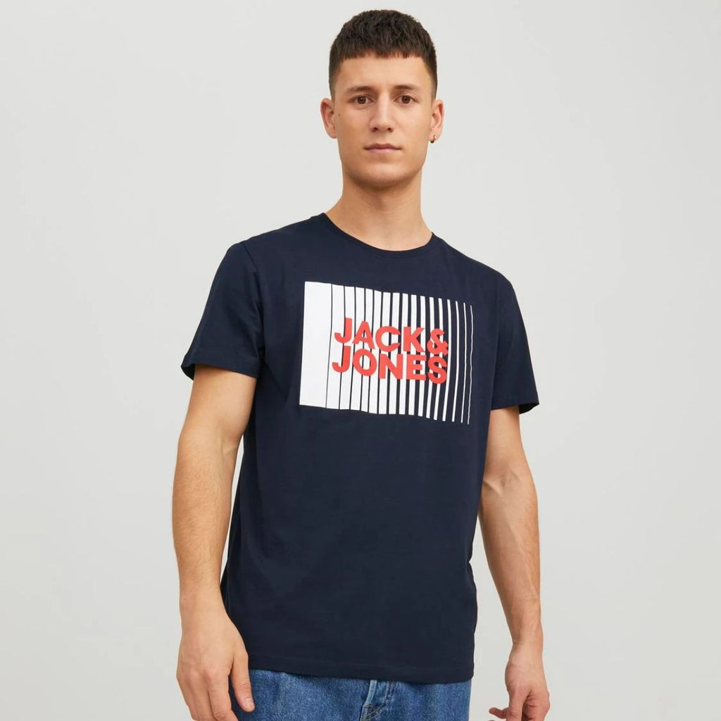 T-shirt da uomo blu navy con logo frontale Jack & Jones