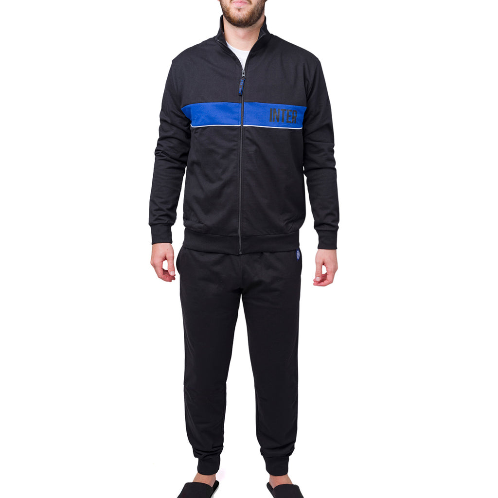 Pigiama invernale da uomo nero e blu con logo Inter