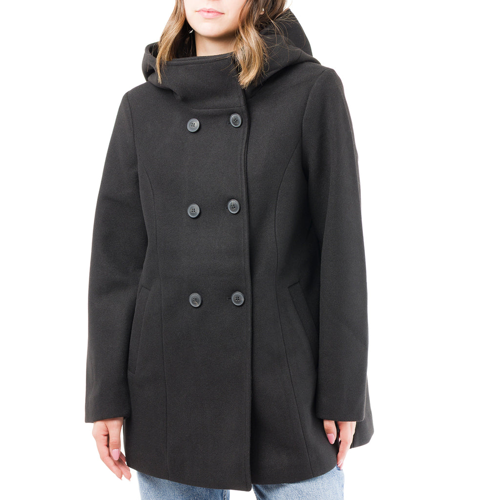 Cappotto da donna nero con cappuccio e chiusura doppiopetto Vero Moda