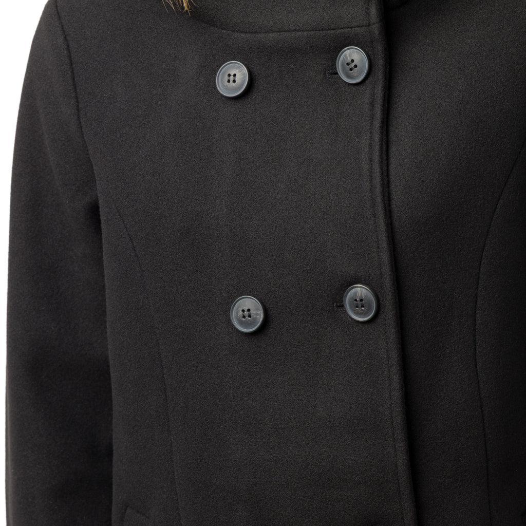 Cappotto da donna nero con cappuccio e chiusura doppiopetto Vero Moda