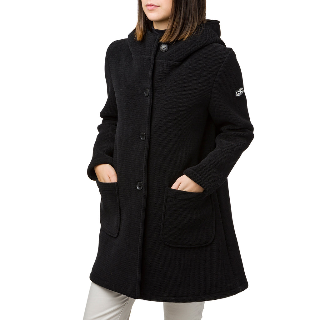 Cappotto nero da donna con cappuccio e bottoni Swish Jeans