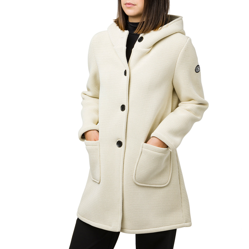 Cappotto bianco off-white da donna con cappuccio e bottoni Swish Jeans