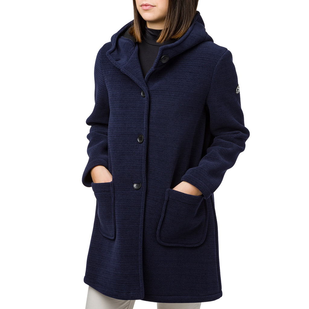 Cappotto blu da donna con cappuccio e bottoni Swish Jeans