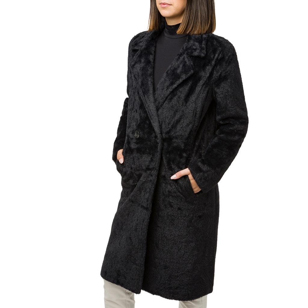 Cappotto lungo da donna nero con bottoni Swish Jeans