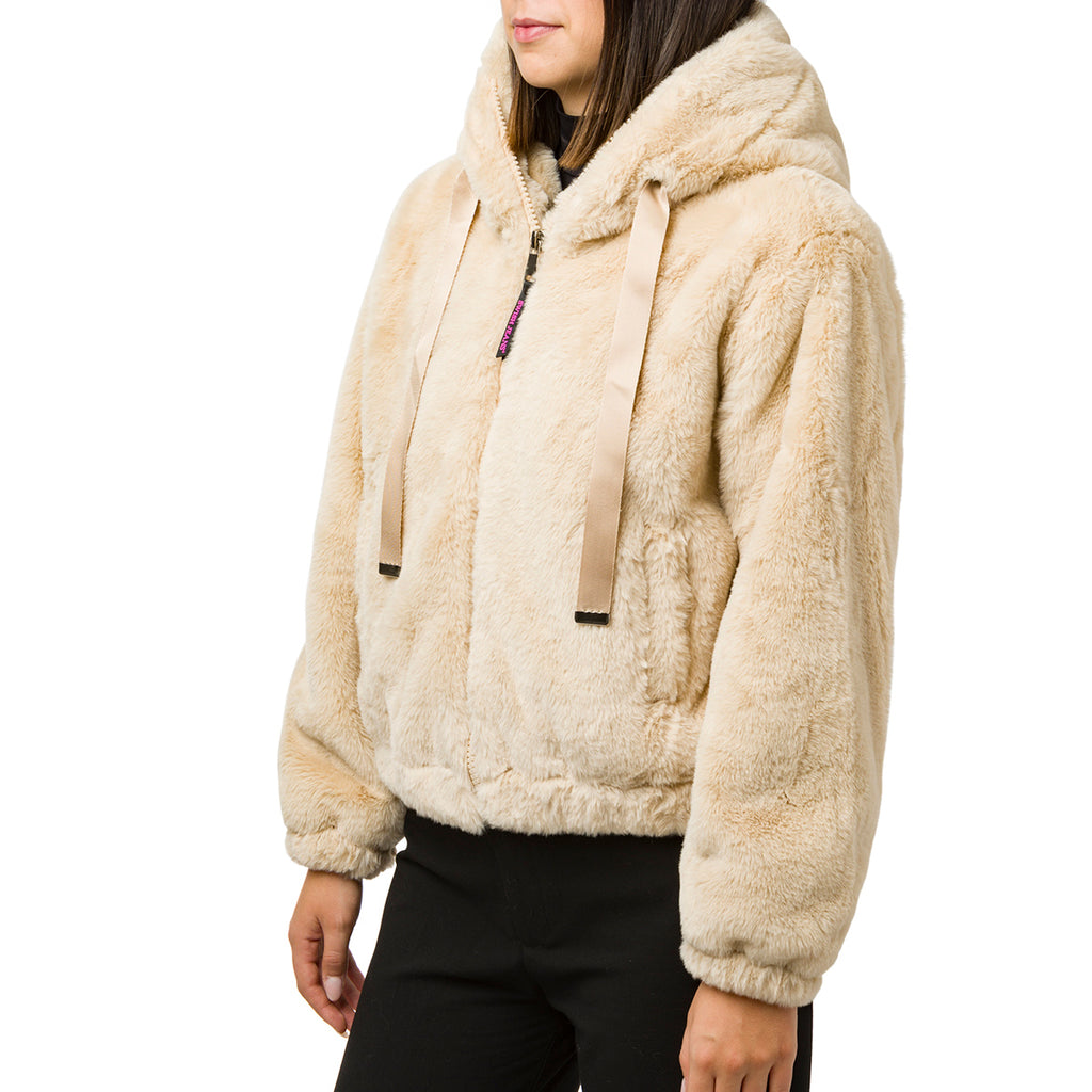 Bomber pelliccia sintetica beige da donna con chiusura a zip Swish Jeans