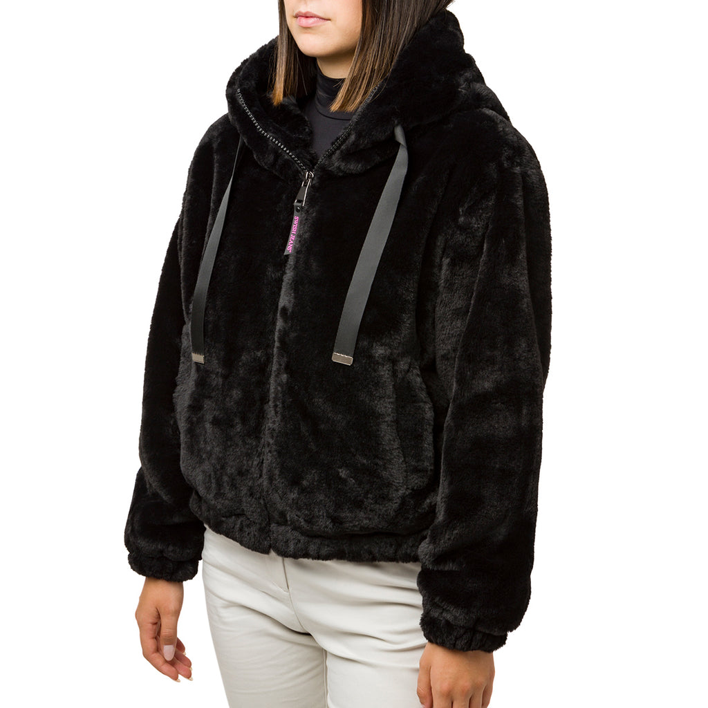 Bomber pelliccia sintetica nero da donna con chiusura a zip Swish Jeans