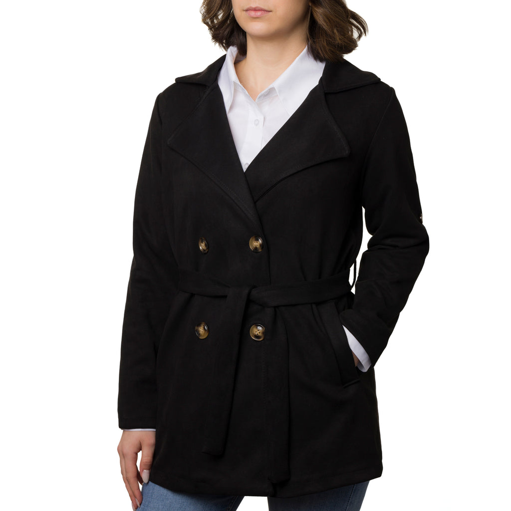 Giacca Trench da donna nera in tessuto effetto ciniglia Swish Jeans