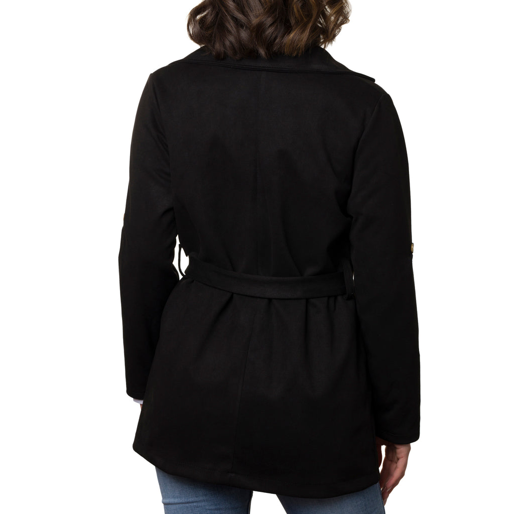 Giacca Trench da donna nera in tessuto effetto ciniglia Swish Jeans