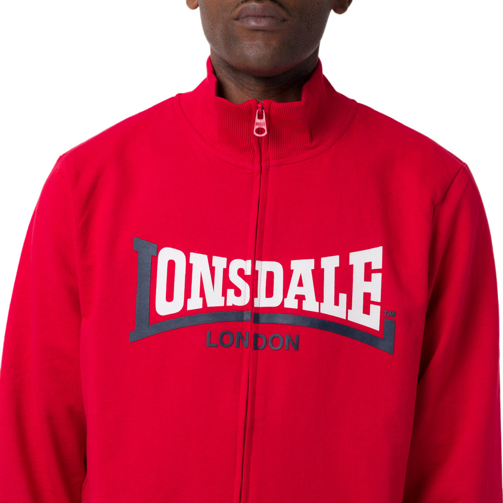 Felpa Rossa da Uomo in Cotone con Zip e Logo frontale Lonsdale