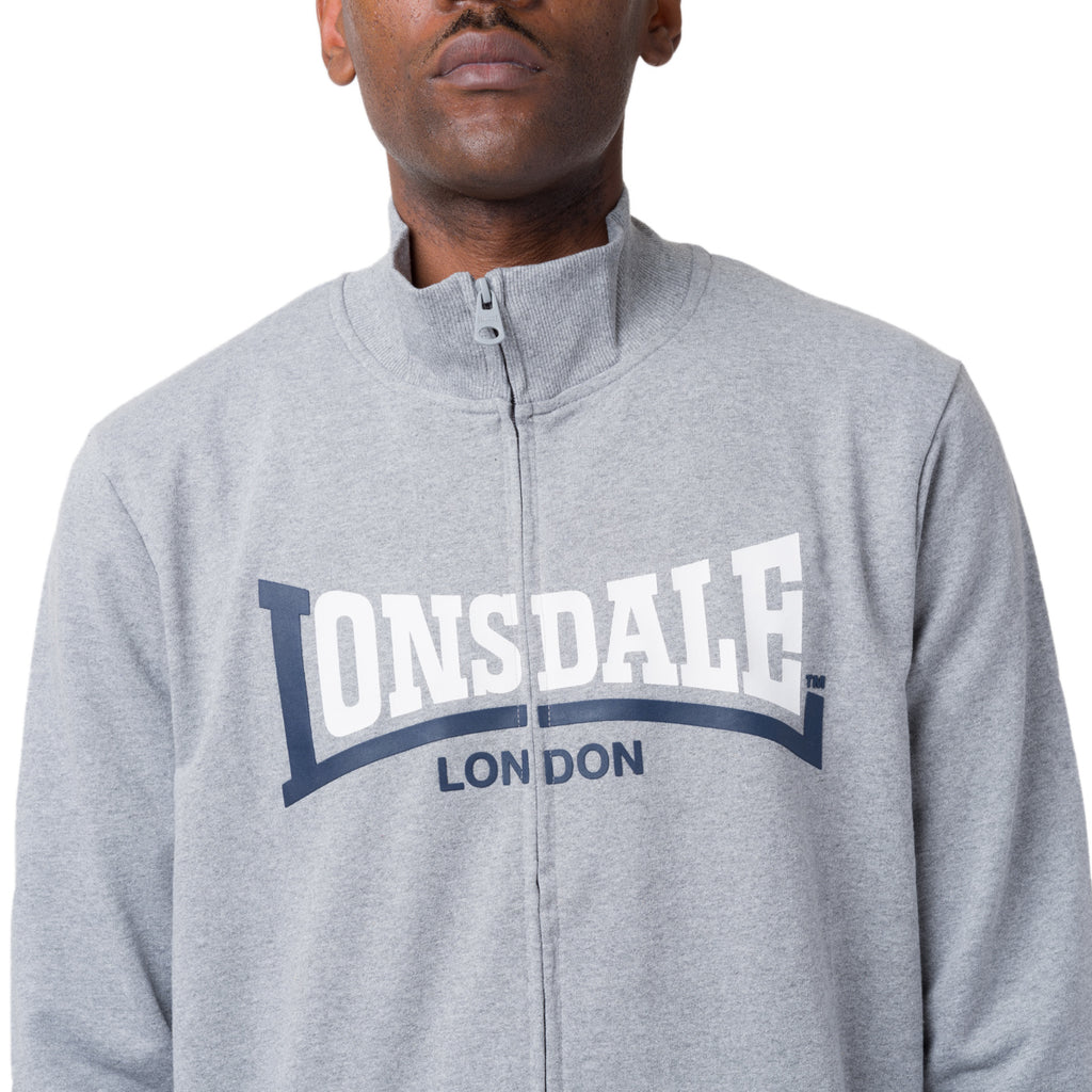 Felpa Grigia da Uomo in Cotone con Zip e Logo frontale Lonsdale