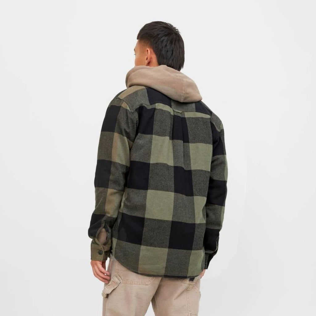 Camicia da uomo nera e verde militare a quadri con bottoni Jack & Jones