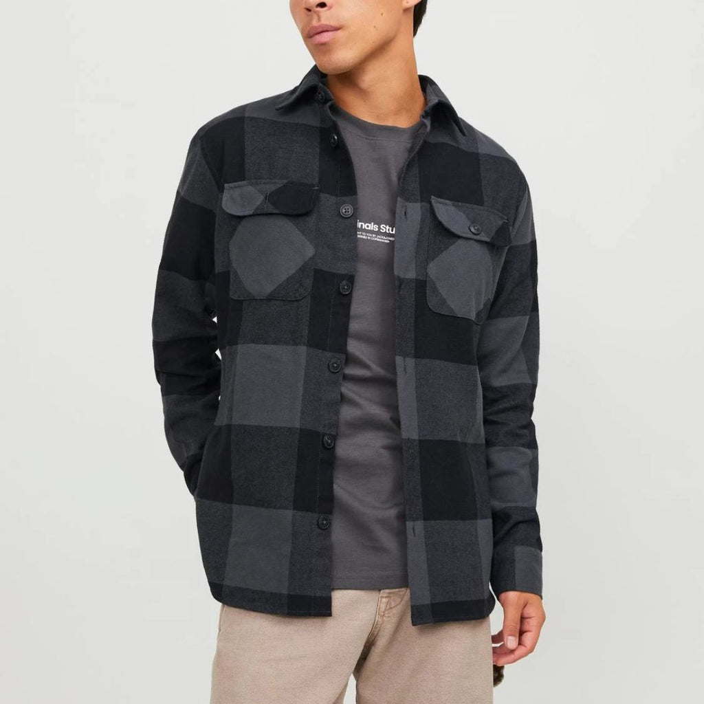 Camicia da uomo nera e grigia con bottoni Jack & Jones