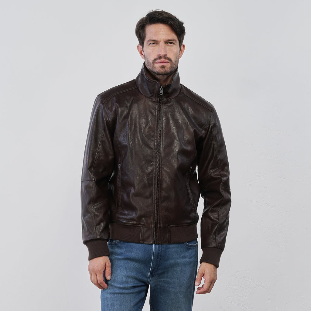 Giubbotto marrone da Uomo in similpelle con zip Statham