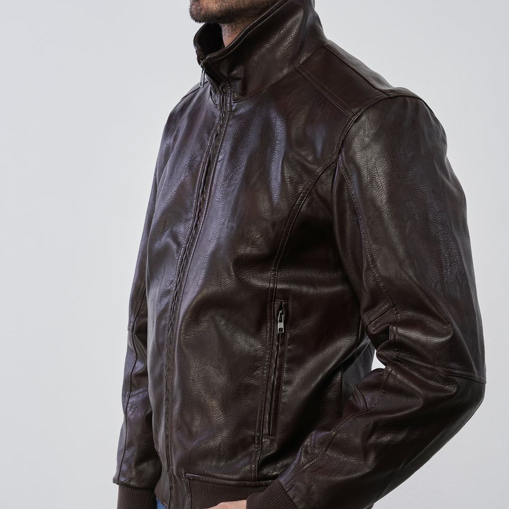 Giubbotto marrone da Uomo in similpelle con zip Statham