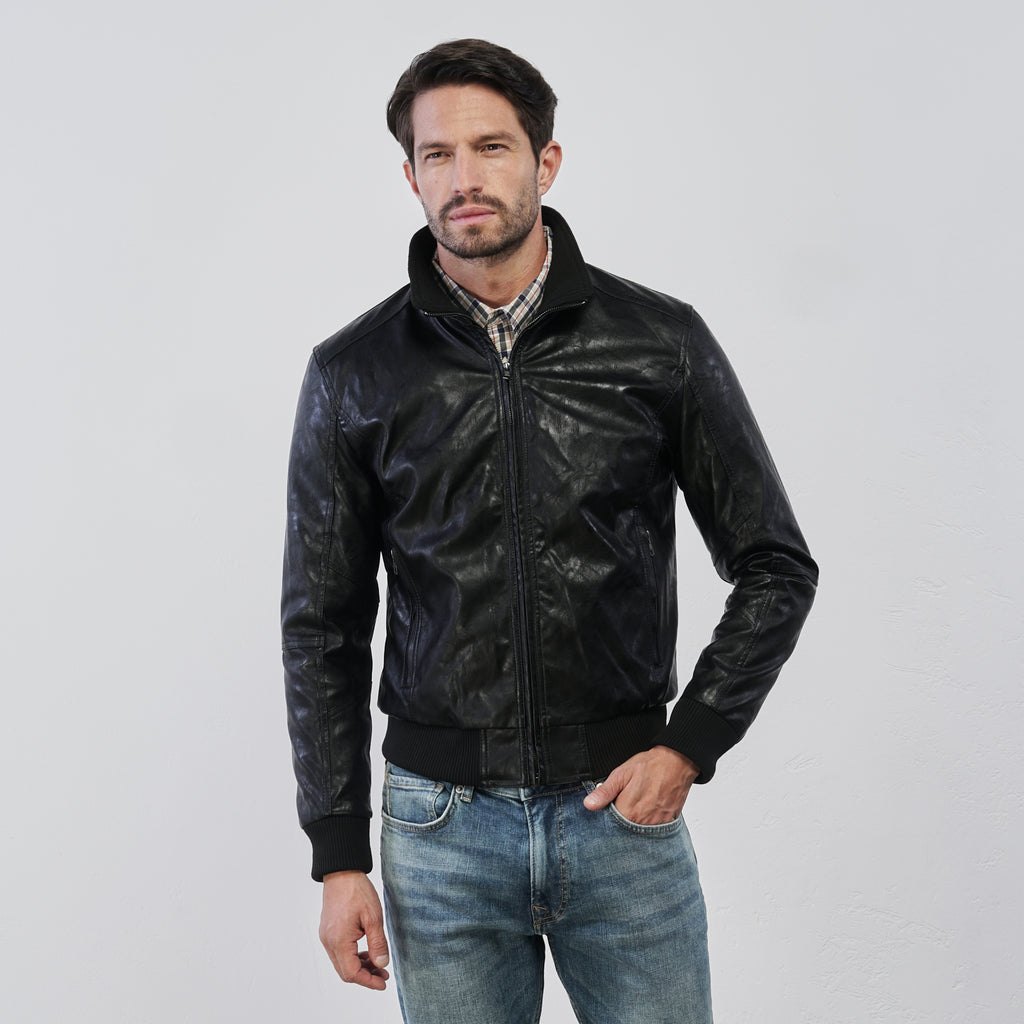 Giubbotto nero da Uomo in similpelle con zip Statham