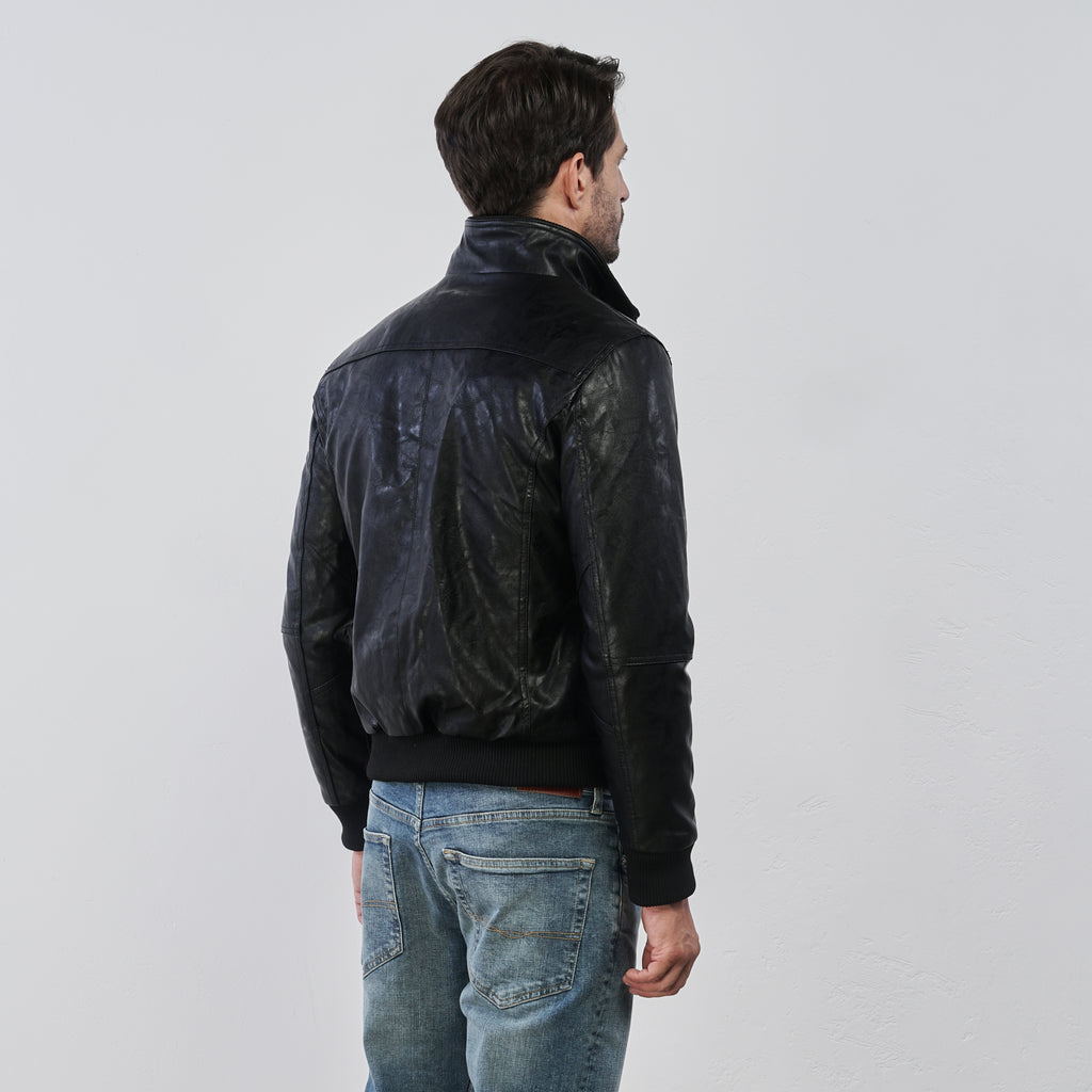 Giubbotto nero da Uomo in similpelle con zip Statham