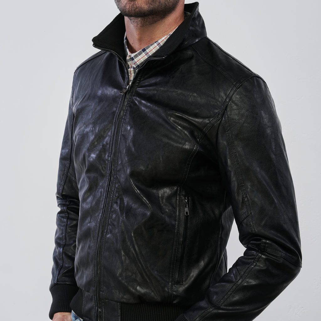 Giubbotto nero da Uomo in similpelle con zip Statham