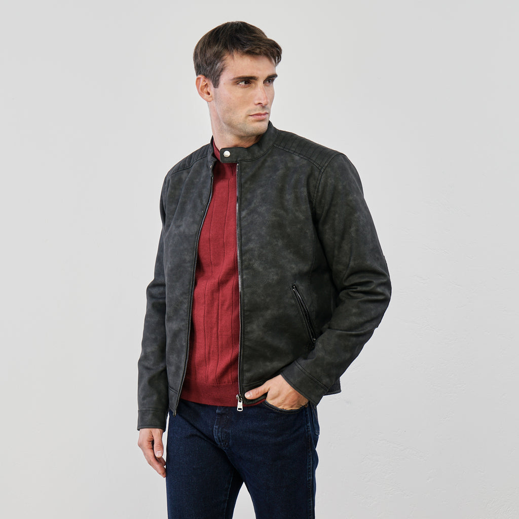 Giubbotto nero da Uomo effetto scamosciato Statham