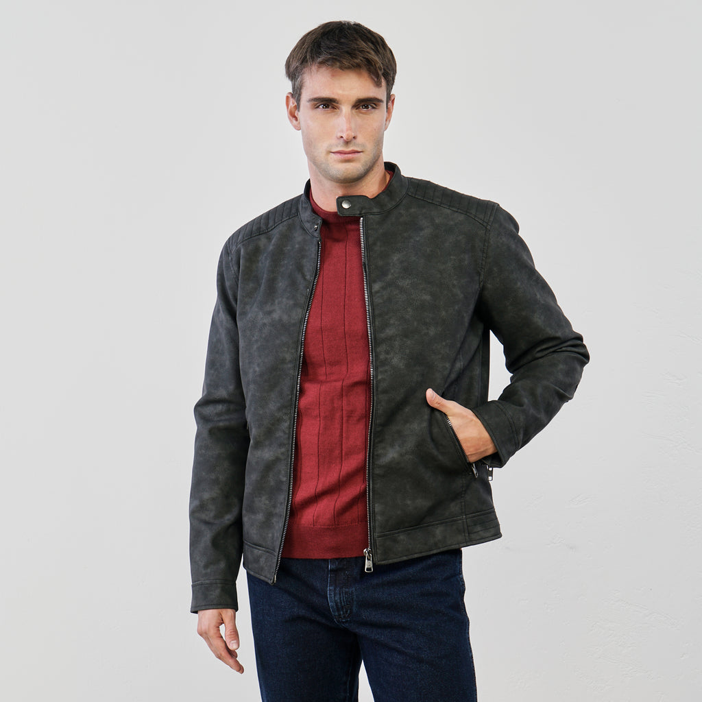 Giubbotto nero da Uomo effetto scamosciato Statham