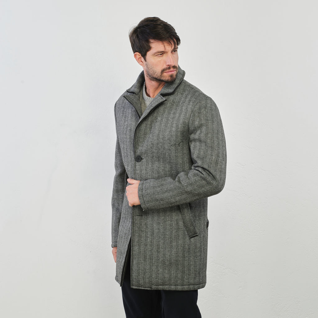 Cappotto grigio da Uomo in tessuto a spina di pesce Statham