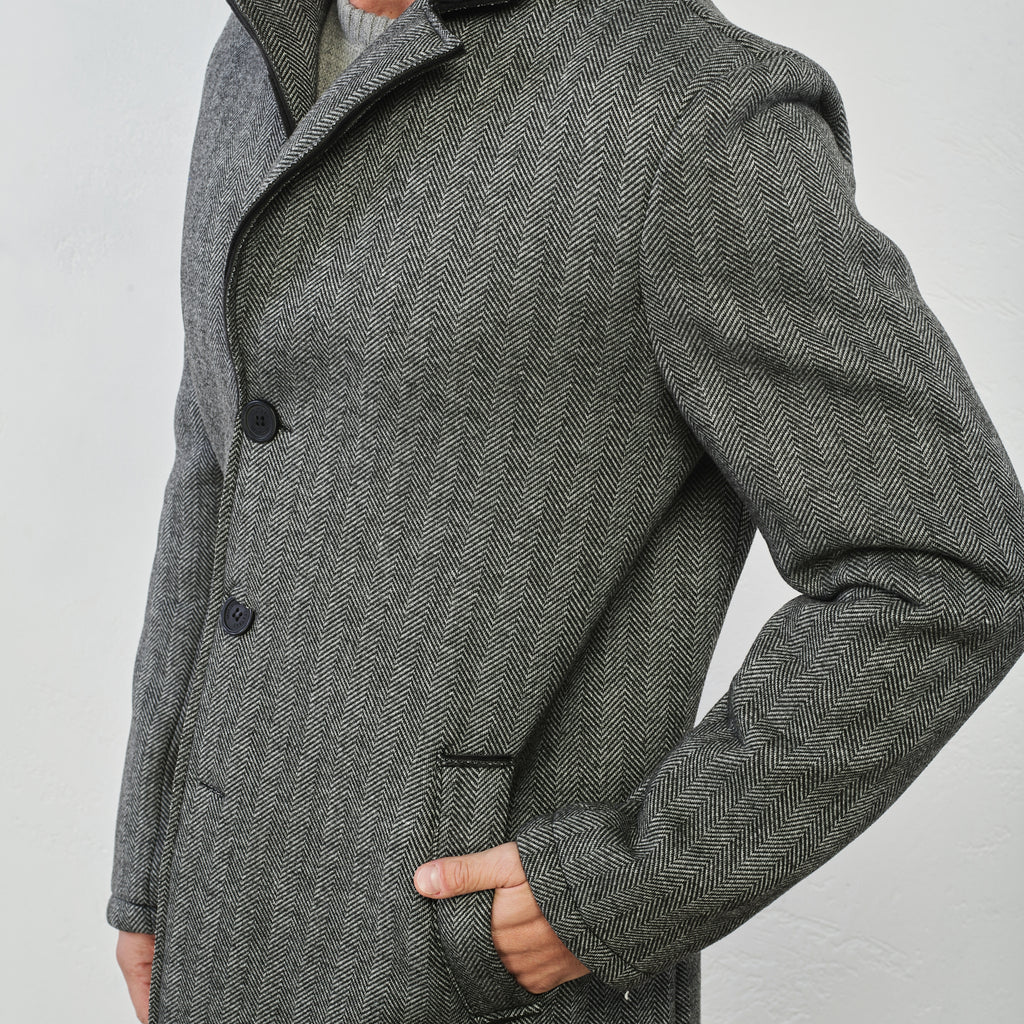 Cappotto grigio da Uomo in tessuto a spina di pesce Statham