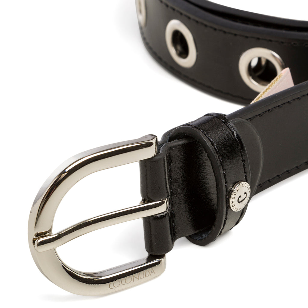 Cintura nera da donna in pelle con occhielli in metallo Coconuda