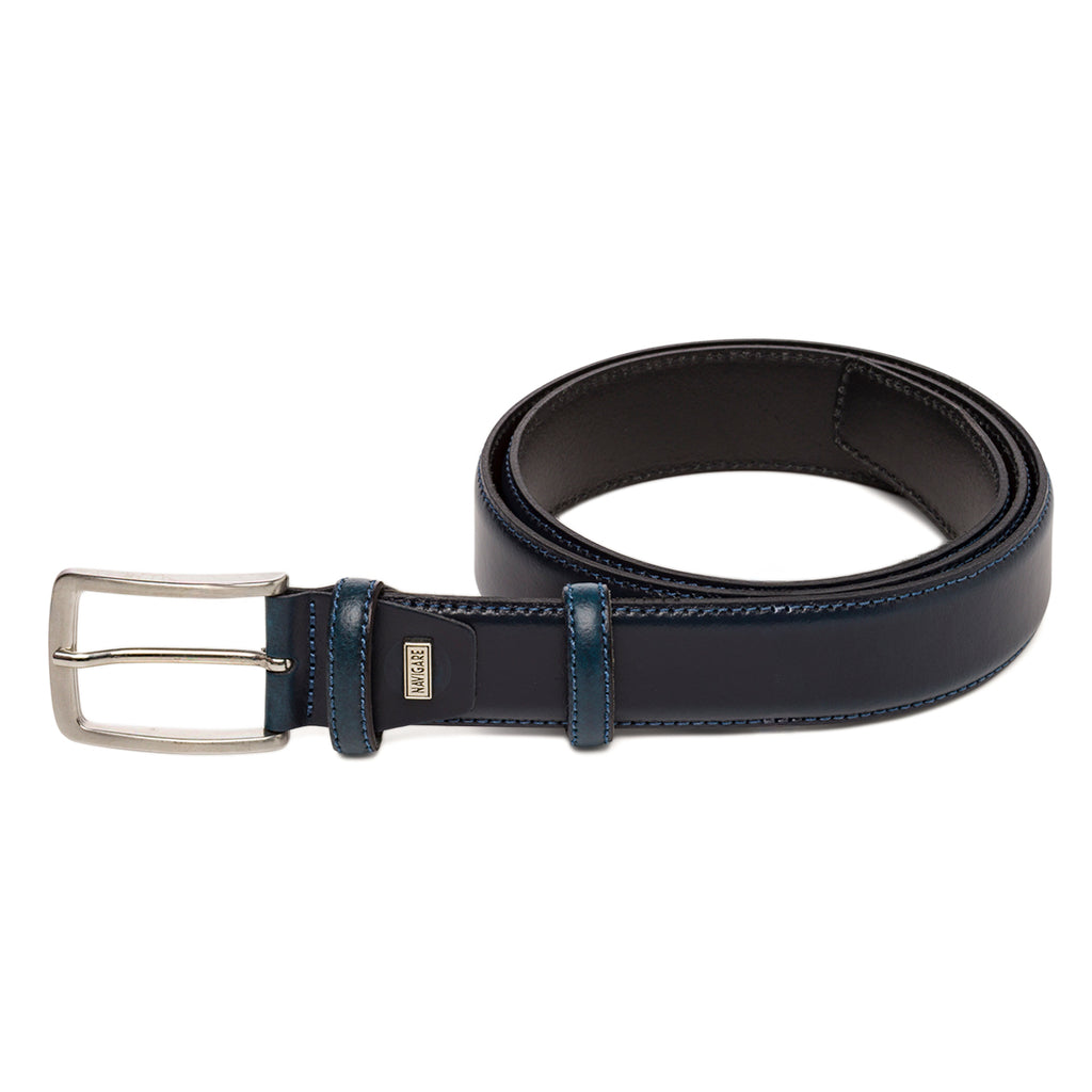 Cintura da Uomo Blu in Pelle con Fibbia in Metallo Navigare