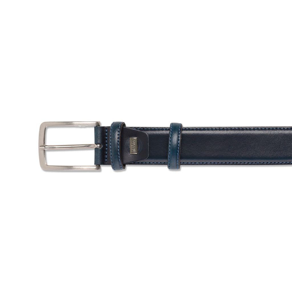 Cintura da Uomo Blu in Pelle con Fibbia in Metallo Navigare