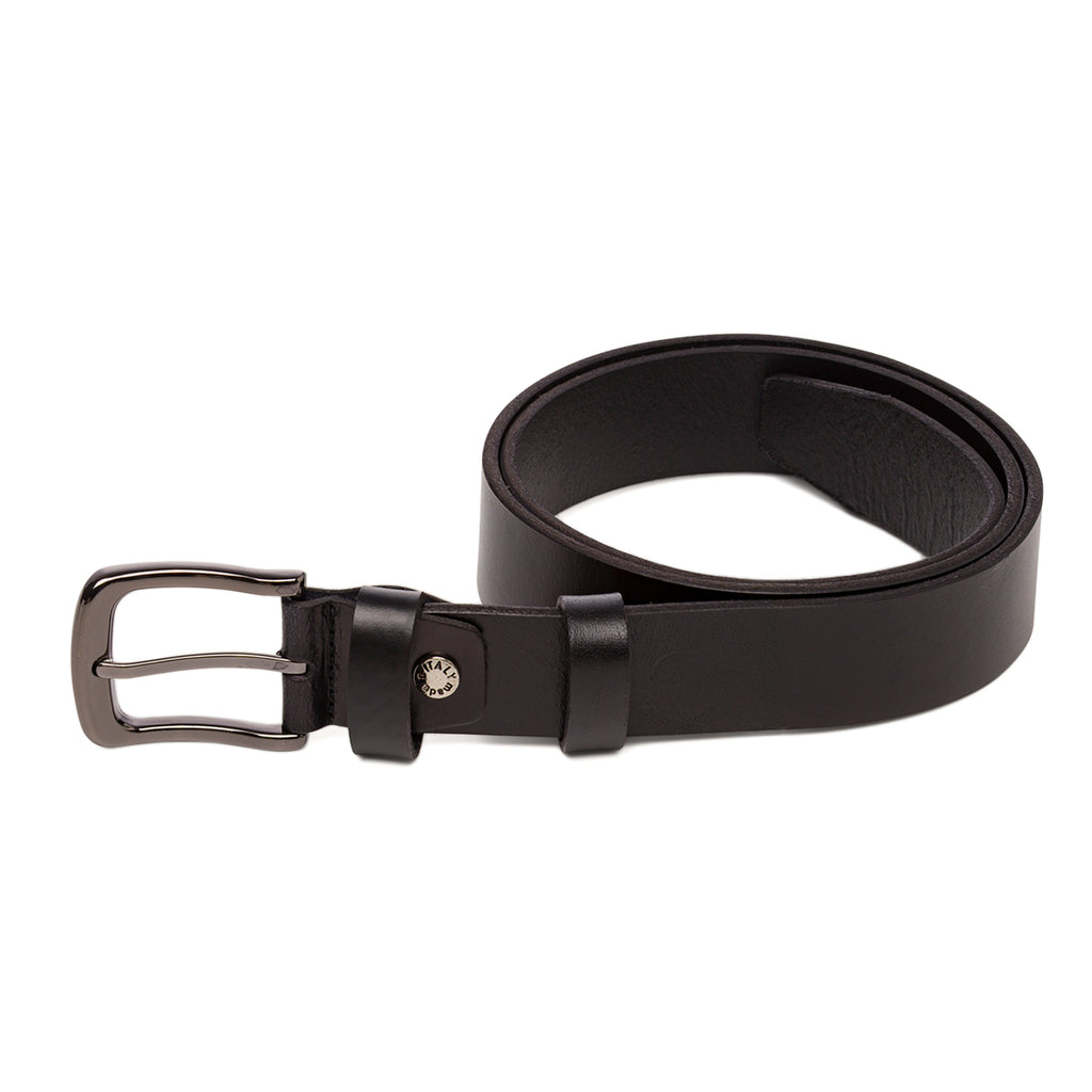 Cintura da Uomo Nera in Pelle con Fibbia Gunmetal Navigare