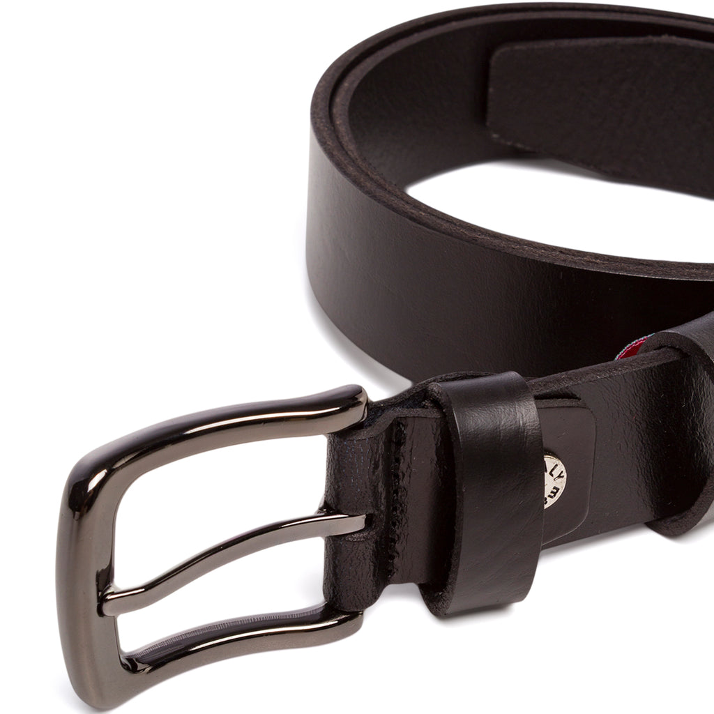 Cintura da Uomo Nera in Pelle con Fibbia Gunmetal Navigare