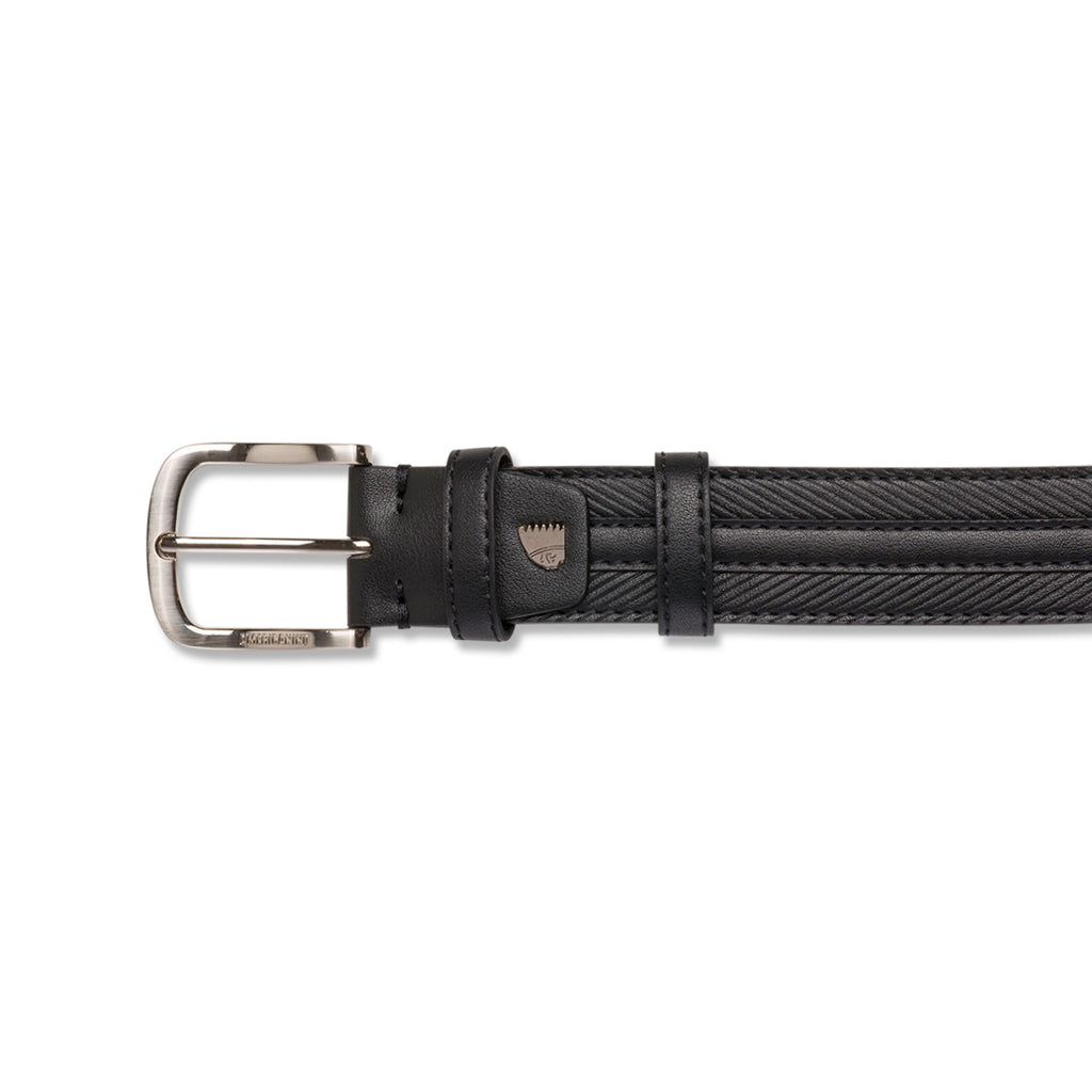 Cintura da Uomo Nera con Cuciture Decorative e Fibbia in Metallo Americanino