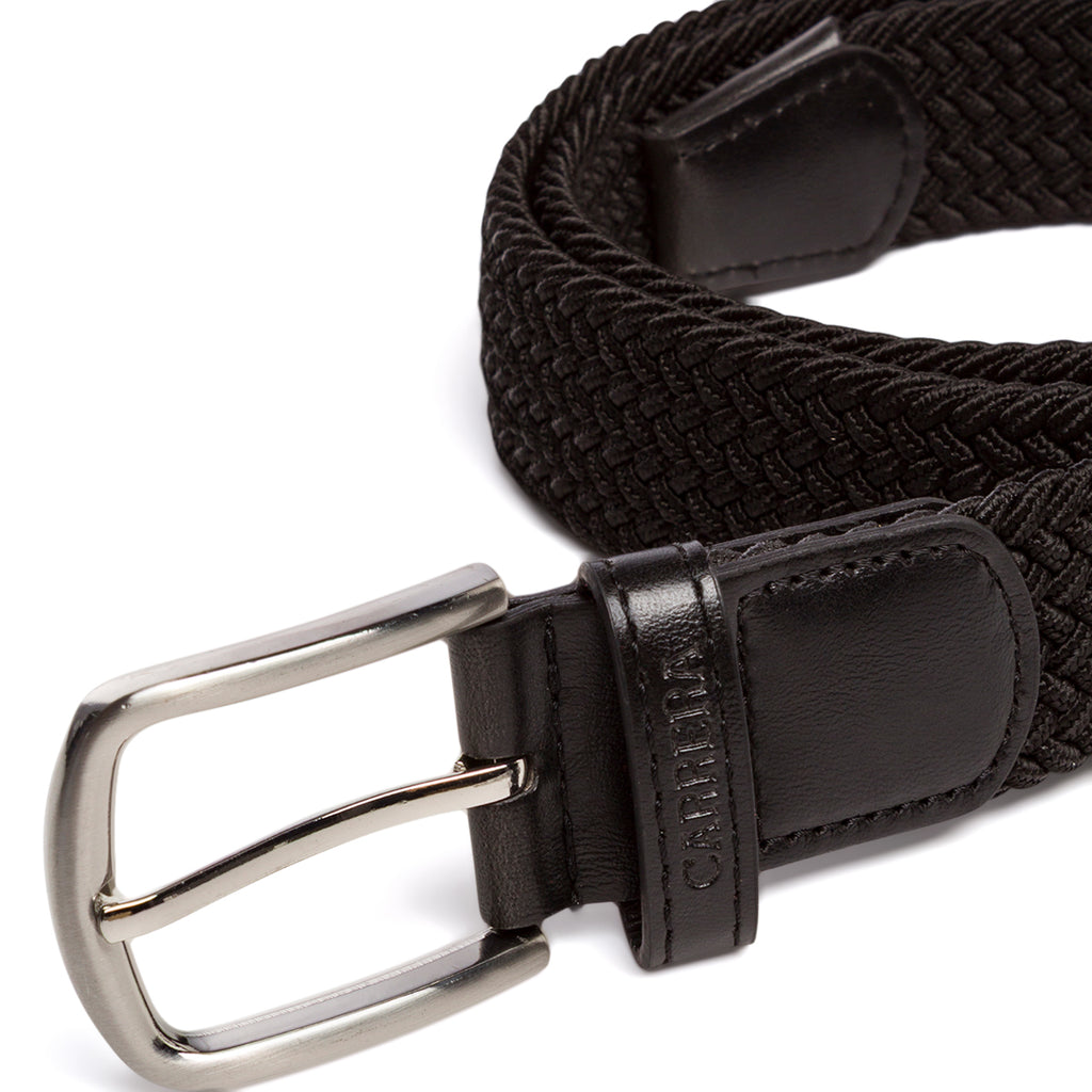 Cintura da Uomo Nera Intrecciata con Fibbia in Metallo Carrera